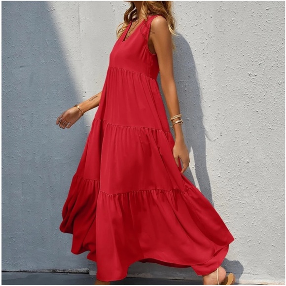 Boho Royal Blue Sleeveless Ruffle maxi Dress - Picture 8 of 14